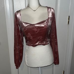 Altrd State Velvet Butterfly Cropped Shirt NWOT
